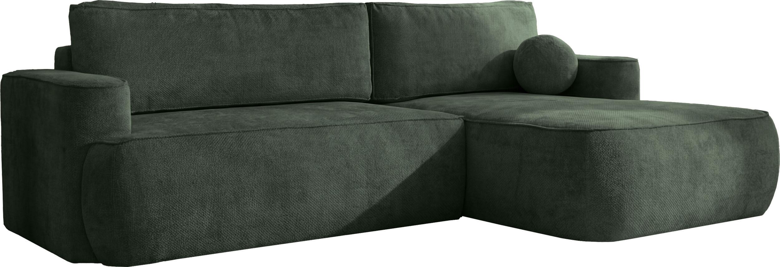 ECKSOFA Marion mit Schlaffunktion & Bettkasten in Chenille Dunkelgrün, Rechts 267/154/83 cm - Dunkelgrün/Schwarz, Kunststoff/Textil (267/154cm) - WFL GROUP