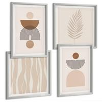 BILDER SET 4er Set - 50x50 cm & 40x60 cm Silberner Rahmen - Abstrakte Formen braun beige - Silberfarben, Kunststoff (50/50cm) - TULUP