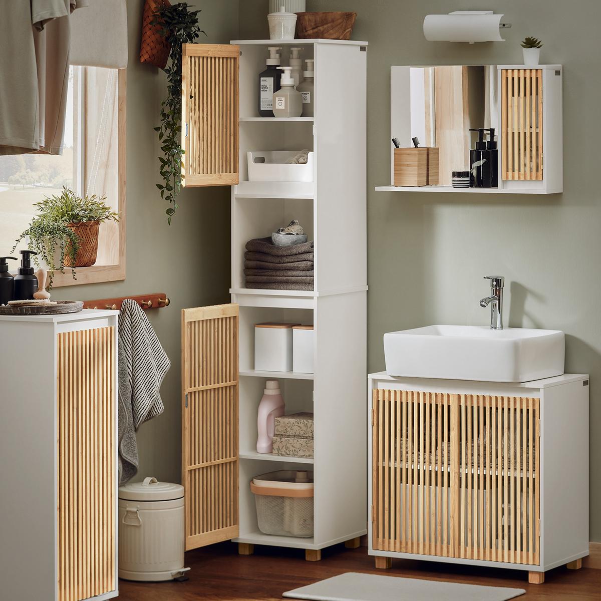 HOCHSCHRANK Weiß - Weiß/Naturfarben, Holz/Holzwerkstoff (33/165/33cm) - SoBuy