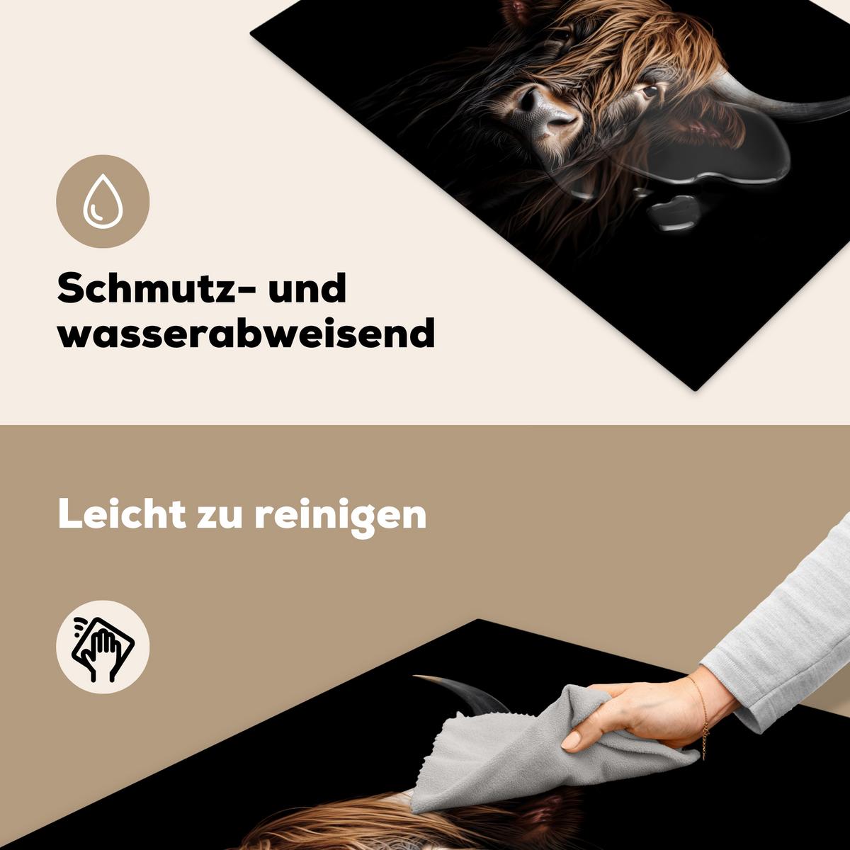 HERDABDECKPLATTE Schottischer Highlander - Porträt - Schwarz - Tier Ceranfeldabdeckung 76x51.5 cm - Braun, Kunststoff (76/51.5/0.2cm) - MuchoWow