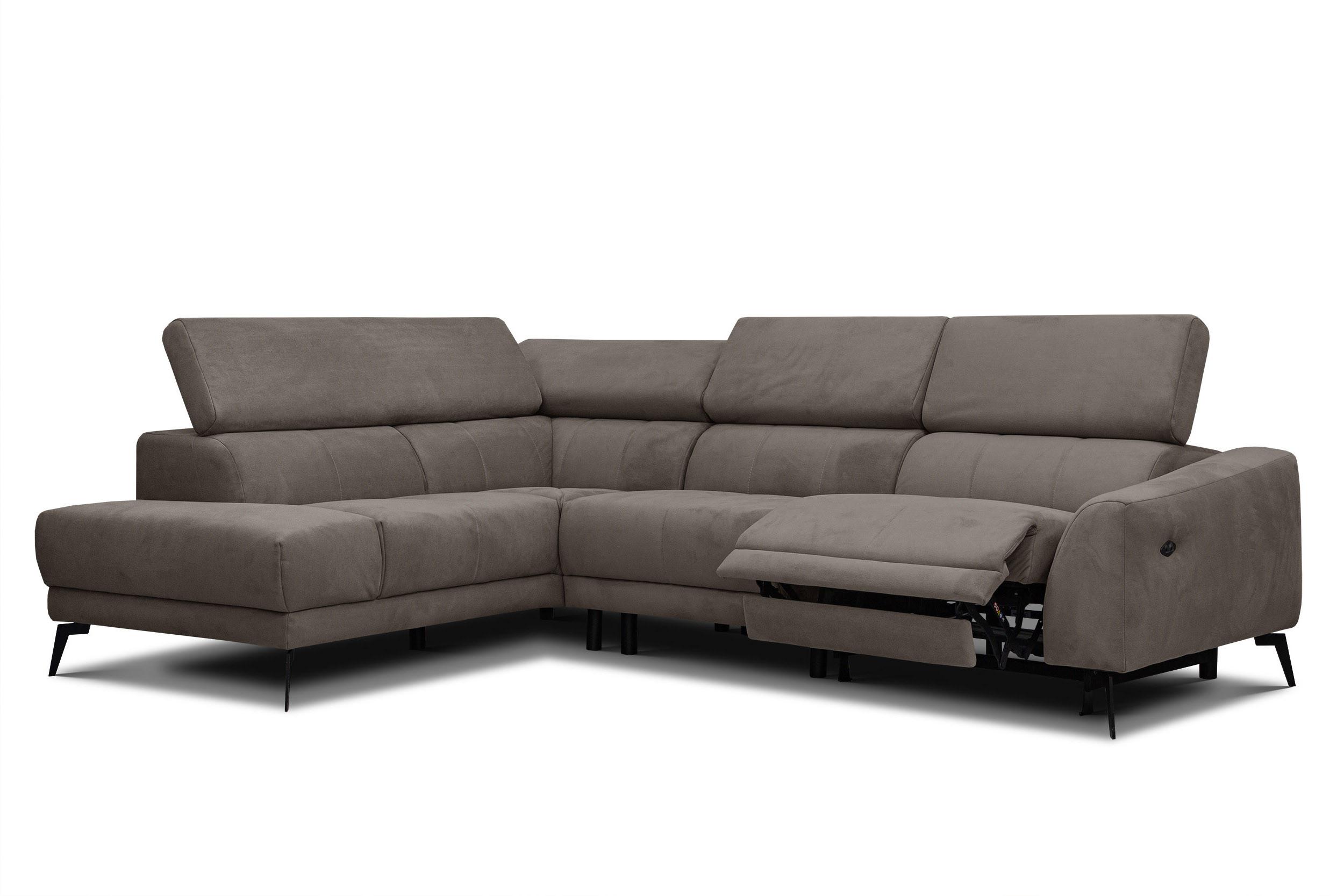 ECKSOFA LARS 5-Sitzer, 1 Relax, verstellbare Kopfstützen, taupe - Taupe/Schwarz, Holzwerkstoff/Textil (284/201cm) - Wozimo