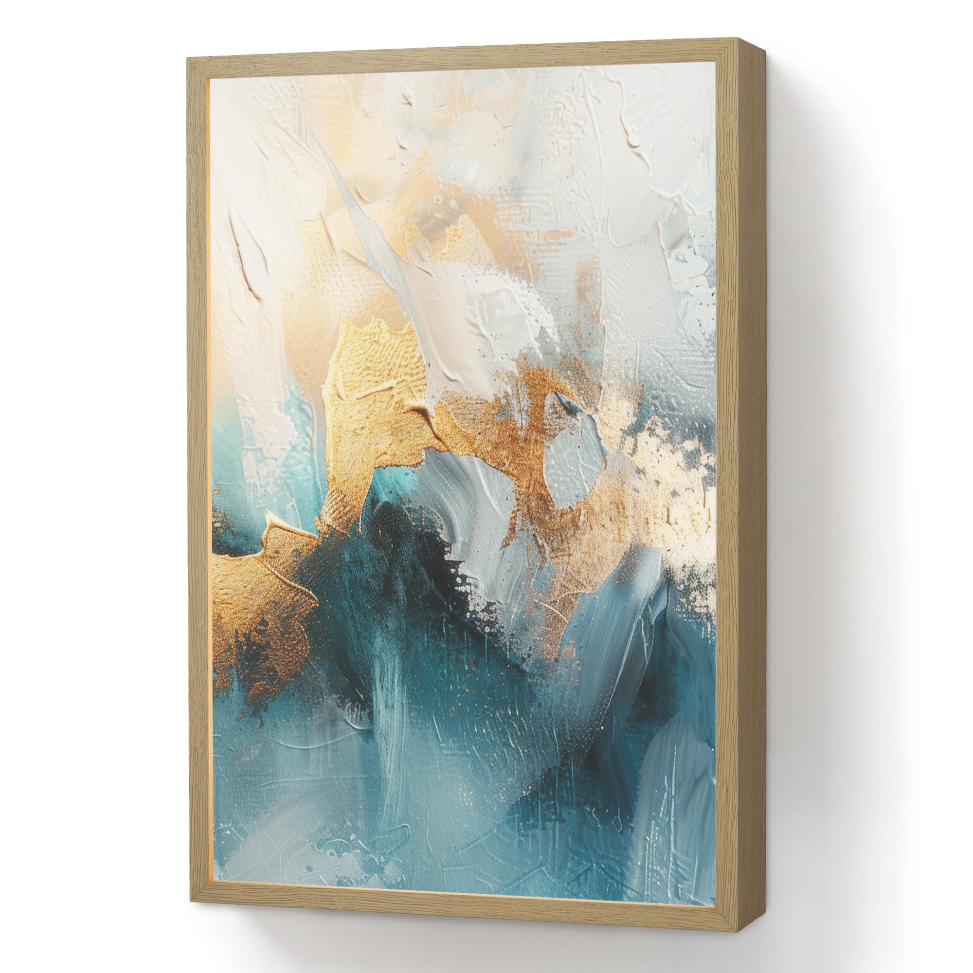 WANDLEUCHTE MIT AKKU Abstrakt - Kunst - Gold - Blau 40x60 cm - Türkis, Holzwerkstoff (40/60/8cm) - OnlyWow