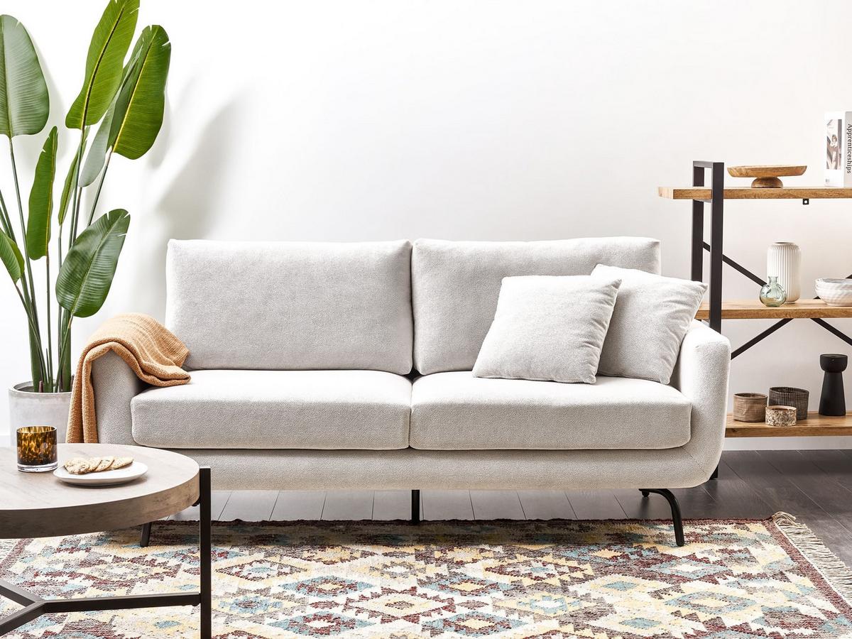 3-SITZER-SOFA Stoff Cremeweiß Vesala - Creme, Textil (185/71/77cm) - Beliani