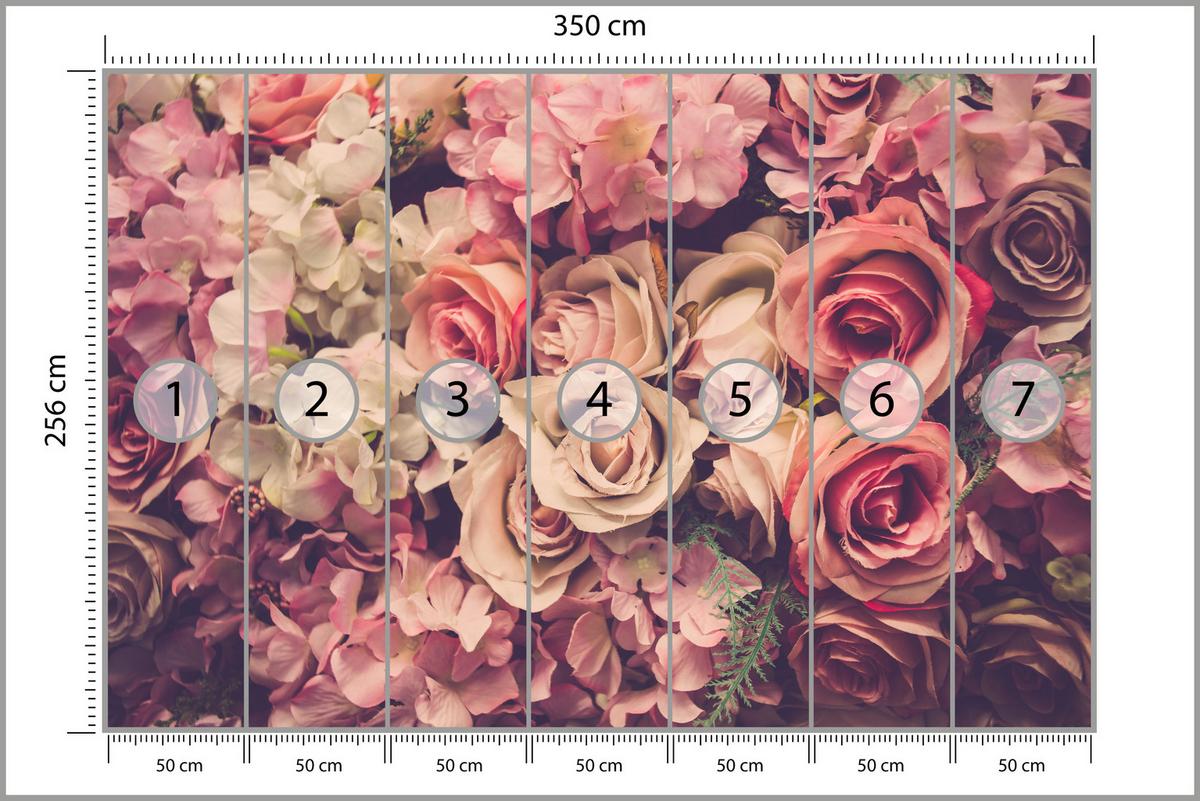 FOTOTAPETE für Schlafzimmer Pinke Rosen Boho Blumen 350x256 - Beige/Violett, Papier (350/256cm) - Muralo