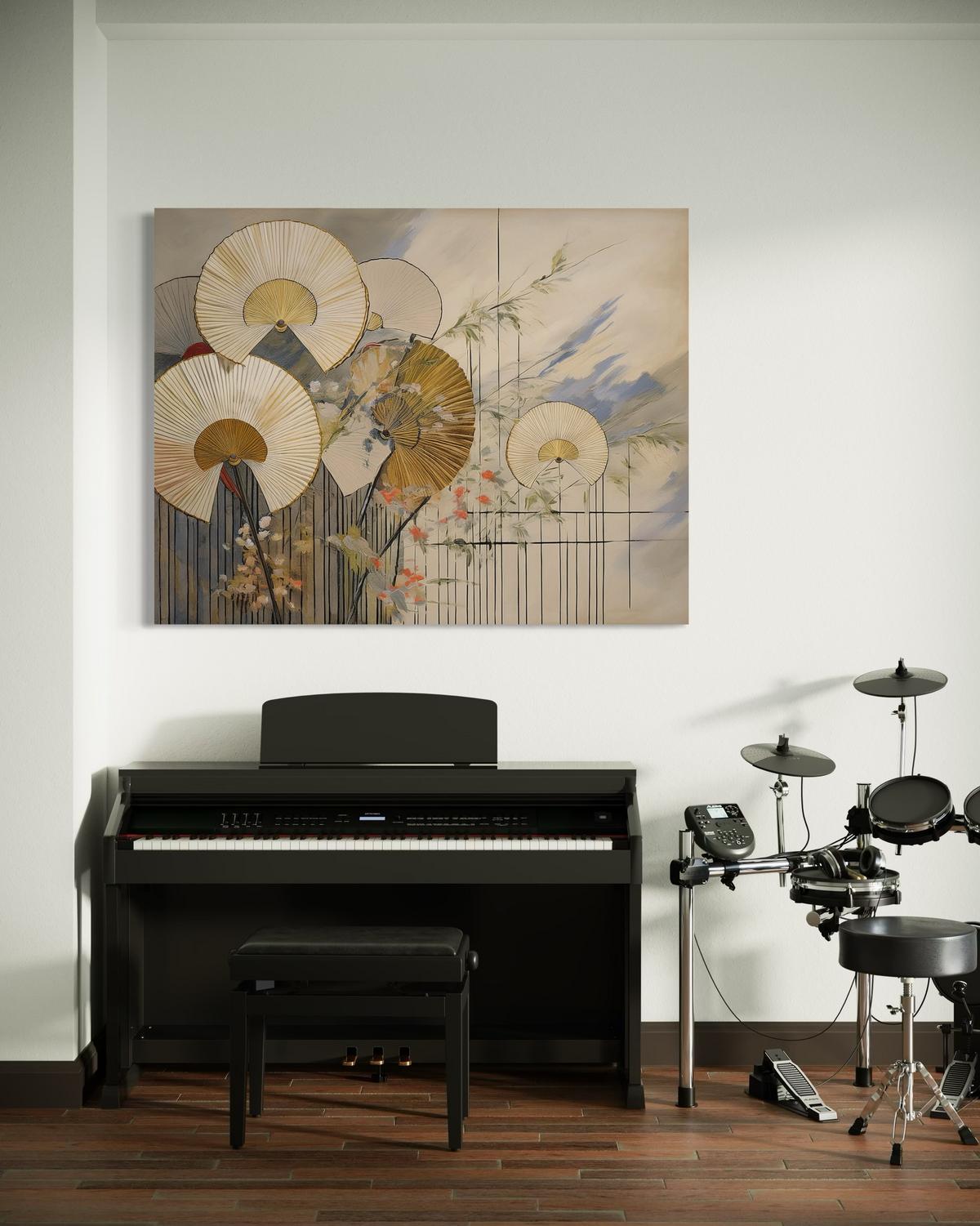 WANDBILD japanische fächer - Beige, Textil (60/40cm) - Feeby