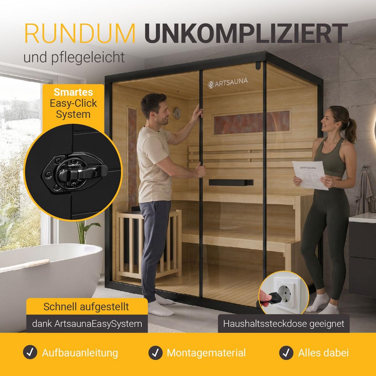 SAUNA Vantaa 175 x 140 cm mit 8 kW Saunaofen - Schwarz, Holz (140/200/175cm) - Artsauna
