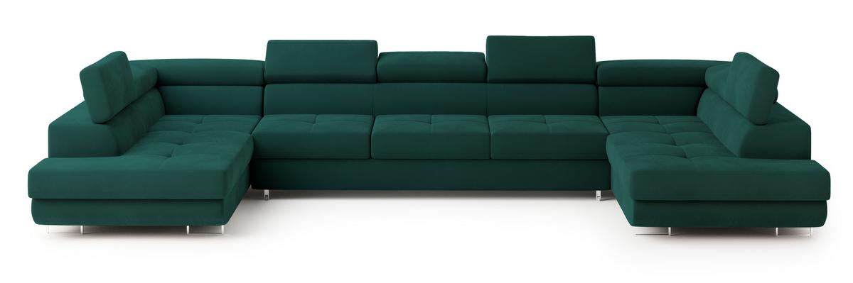 WOHNLANDSCHAFT ISOLANO Grün Velours-Stoff mit Schlaffunktion - Grün, Holz (408/90/202cm) - MASSENO