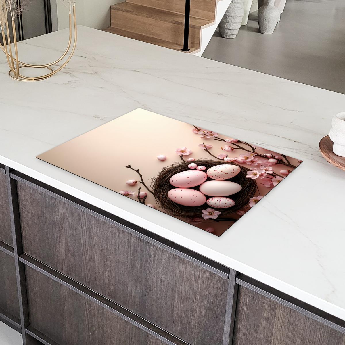 HERDABDECKPLATTE Rosa - Blüten - Eier Ceranfeldabdeckung 80x52 cm - Hellrosa, Kunststoff (80/52/0.2cm) - MuchoWow