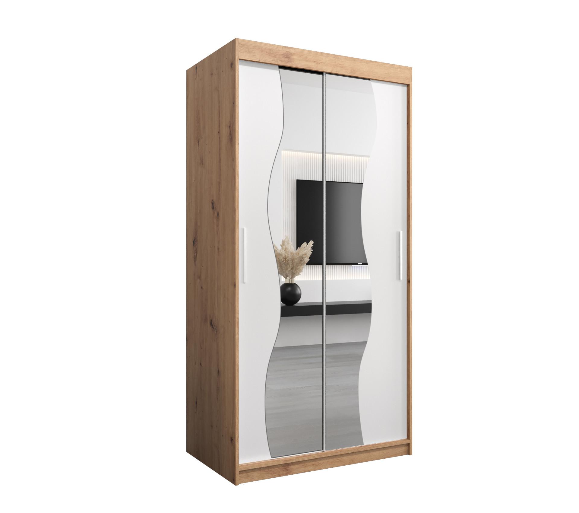 SCHWEBETÜRENSCHRANK 200/100/62 2-türig - Silberfarben/Weiß, Holz/Kunststoff (100/200/62cm) - MÖBEL KRYSPOL