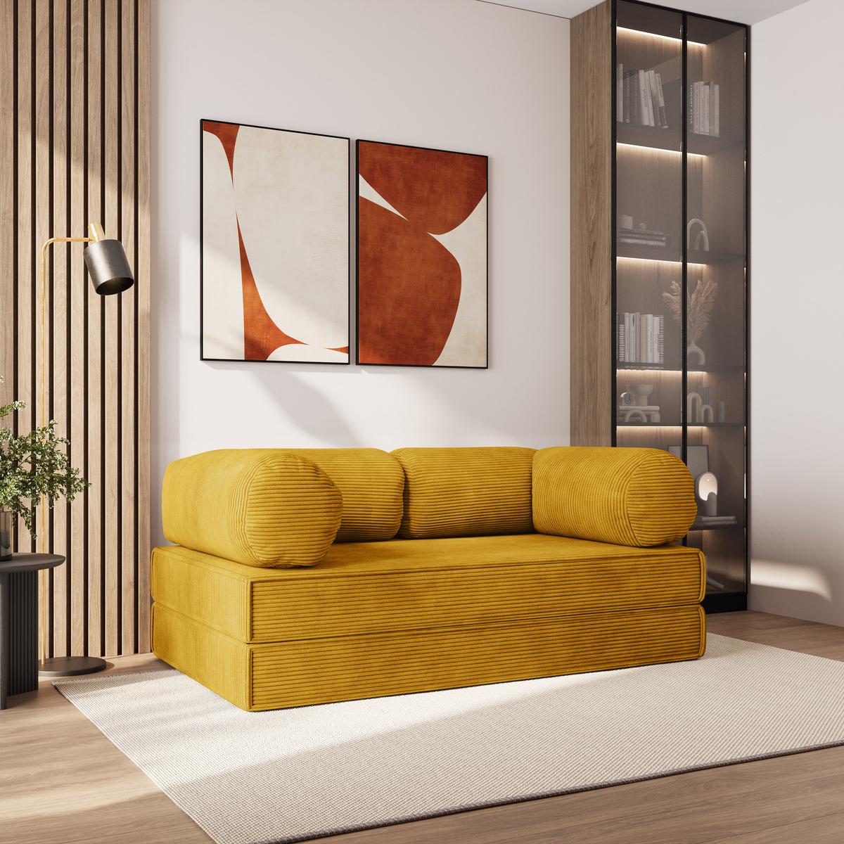 BETTSOFA ALVIO aus Schaumstoff Cordstoff Gelb Schlaffunktion - Gelb, Textil (170/68/80cm) - MASSENO
