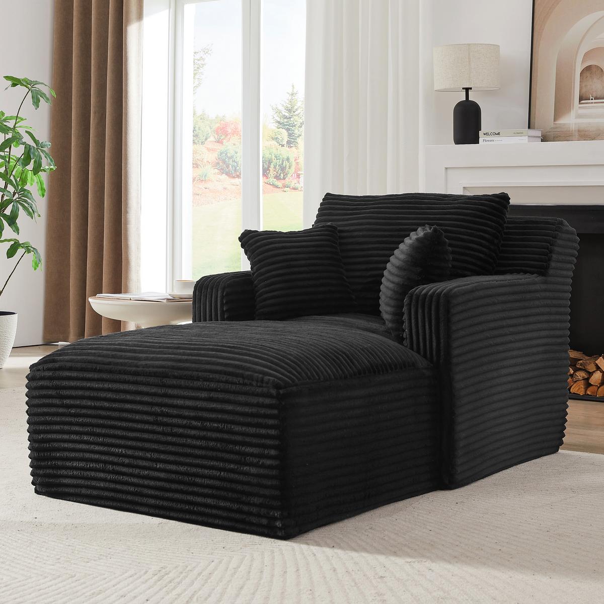 RELAXSESSEL aus Cord Modulare Chaiselongue & ohne Montage - Schwarz, Textil (33/127/33cm) - Urban Meuble