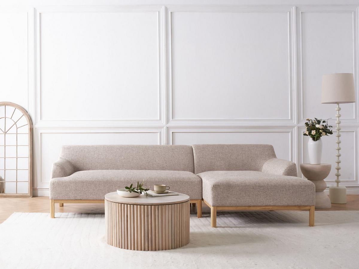 ECKSOFA 3-Sitzer Stoff Hellbraun linksseitig Sosjo - Hellbraun, Textil (251/132cm) - Beliani