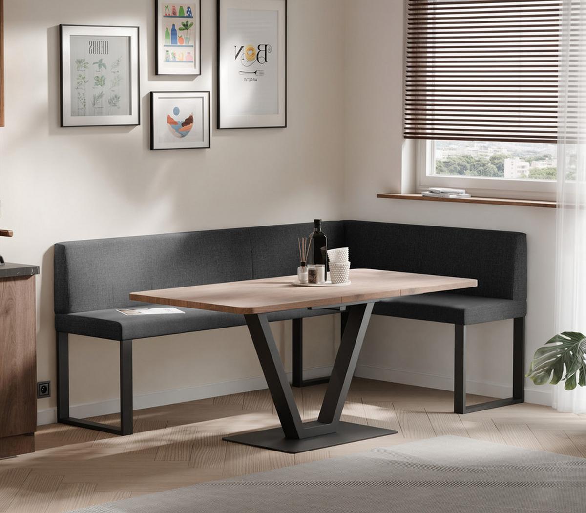 ECKBANK rechts SANA U Webstoff glatt, 168/128 cm Anthrazit - Anthrazit, Textil/Metall (128/168cm) - Idohome