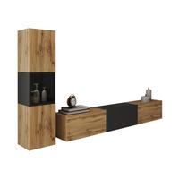 WOHNWAND Berlin I - Eiche Wotan/Schwarz, Holzwerkstoff/Kunststoff (180/30/33cm) - MIRJAN24