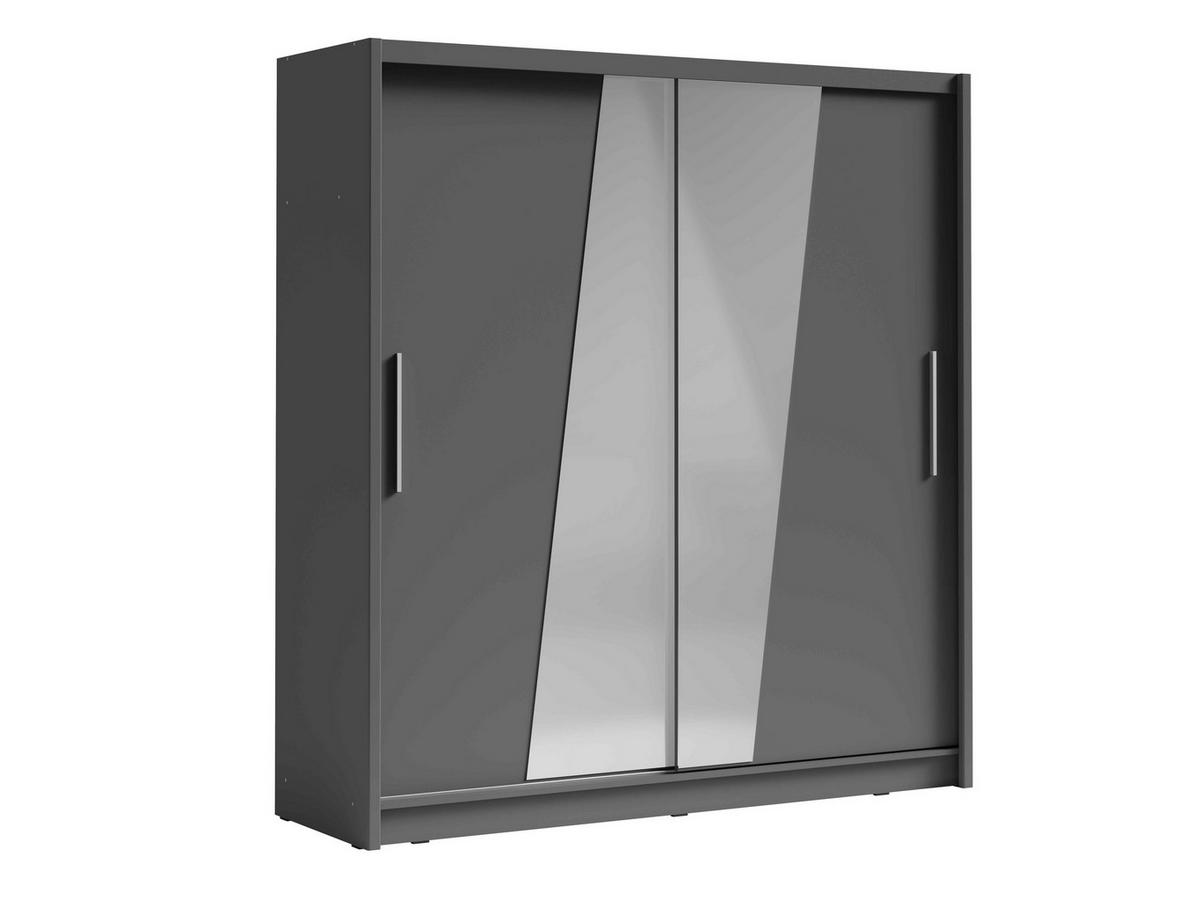 SCHWEBETÜRENSCHRANK RANOR 200/215/62,5cm 2-türig mit Spiegel Grau - Grau, Holzwerkstoff (200/215/62.5cm) - MASSENO