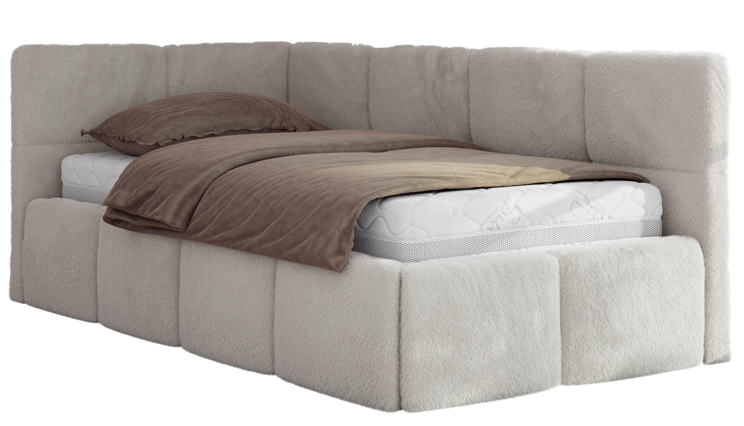 JUGENDBETT ARVO 90/200 - Hellgrau Plüsch - ohne Matratze - Links Seite - Hellgrau, Textil (90/200cm) - MKS