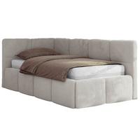 JUGENDBETT ARVO 90/200 - Hellgrau Plüsch - Pocket-Matratze - Links Seite - Hellgrau, Textil (90/200cm) - MKS