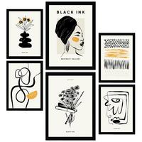 POSTER Set Mit 6 In Schwarzer Tinte Natürlich A3 & A4 Rahmenlos - Klar, Papier (29/3cm) - Nacnic