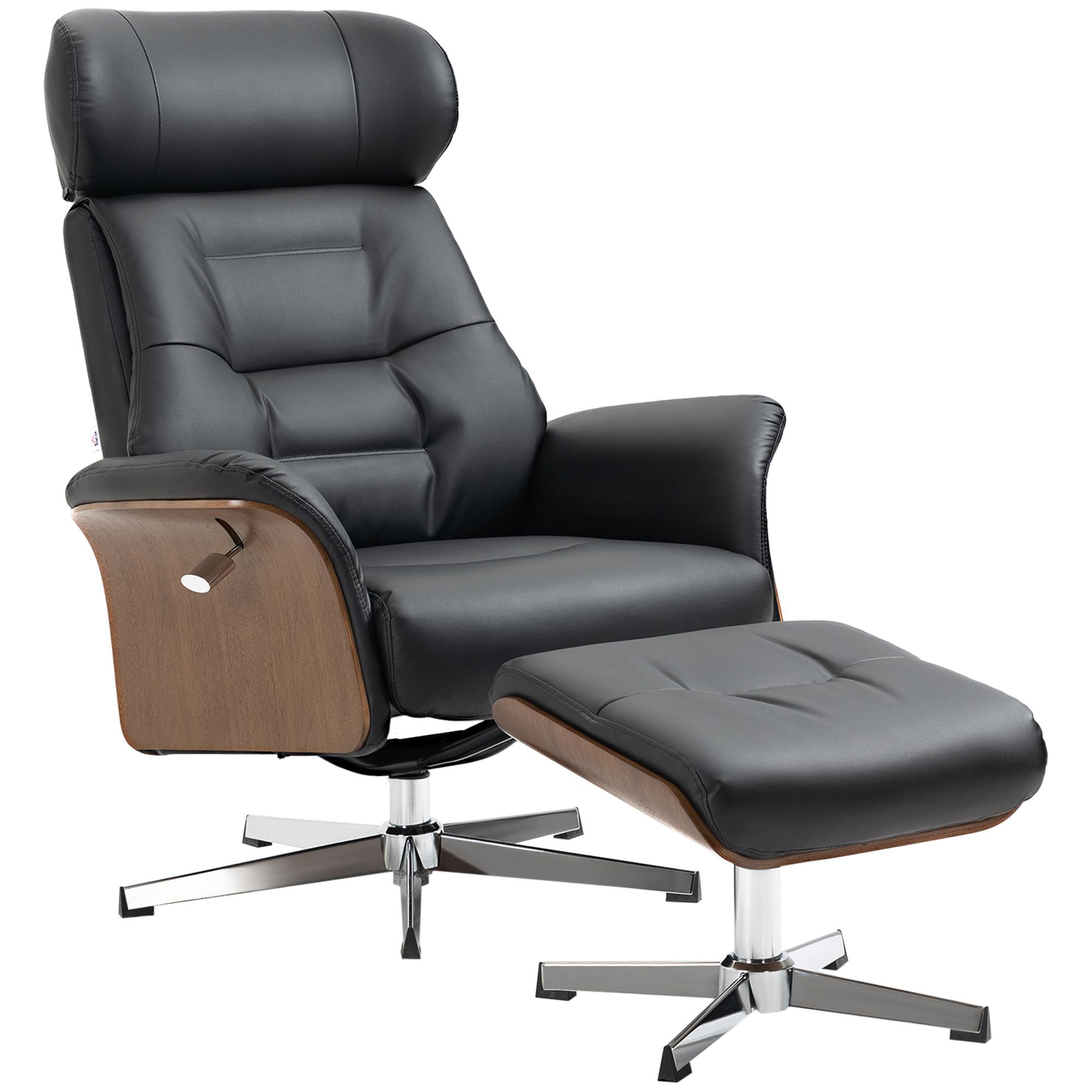 RELAXSESSEL mit Hocker, Fernsehsessel mit Liegefunktion Ruhesessel, TV-Sessel - Silberfarben/Schwarz, Leder/Metall (84/108/80cm) - HOMCOM