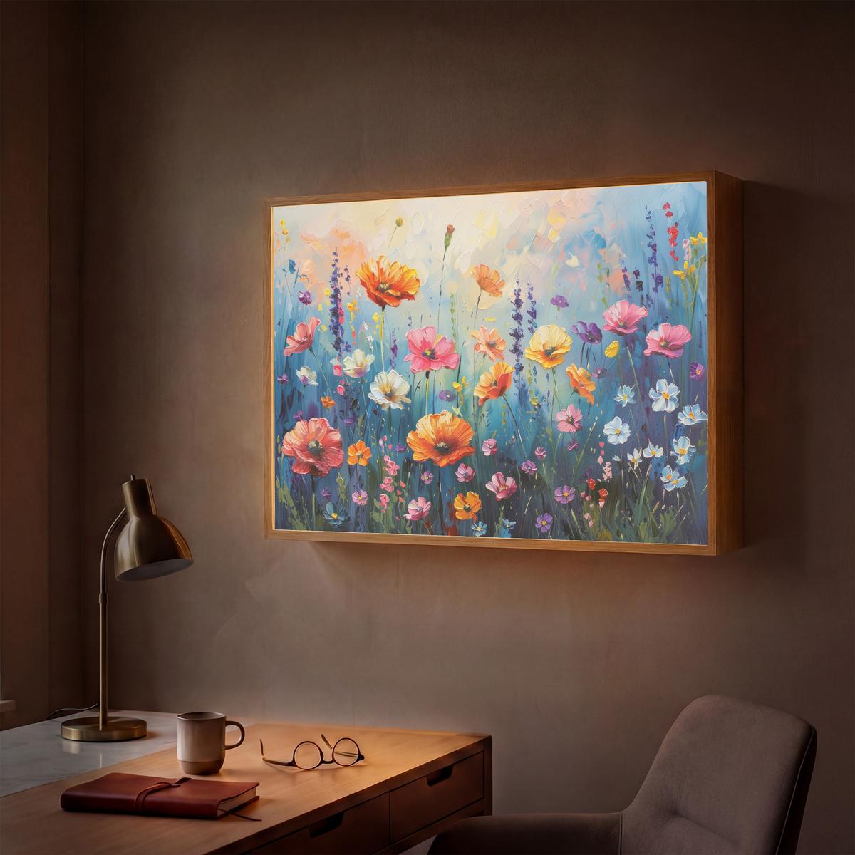 WANDLEUCHTE MIT AKKU Blumen - Natur - Aquarell - Kunst 100x70 cm - Multicolor, Holzwerkstoff (100/70/8cm) - OnlyWow