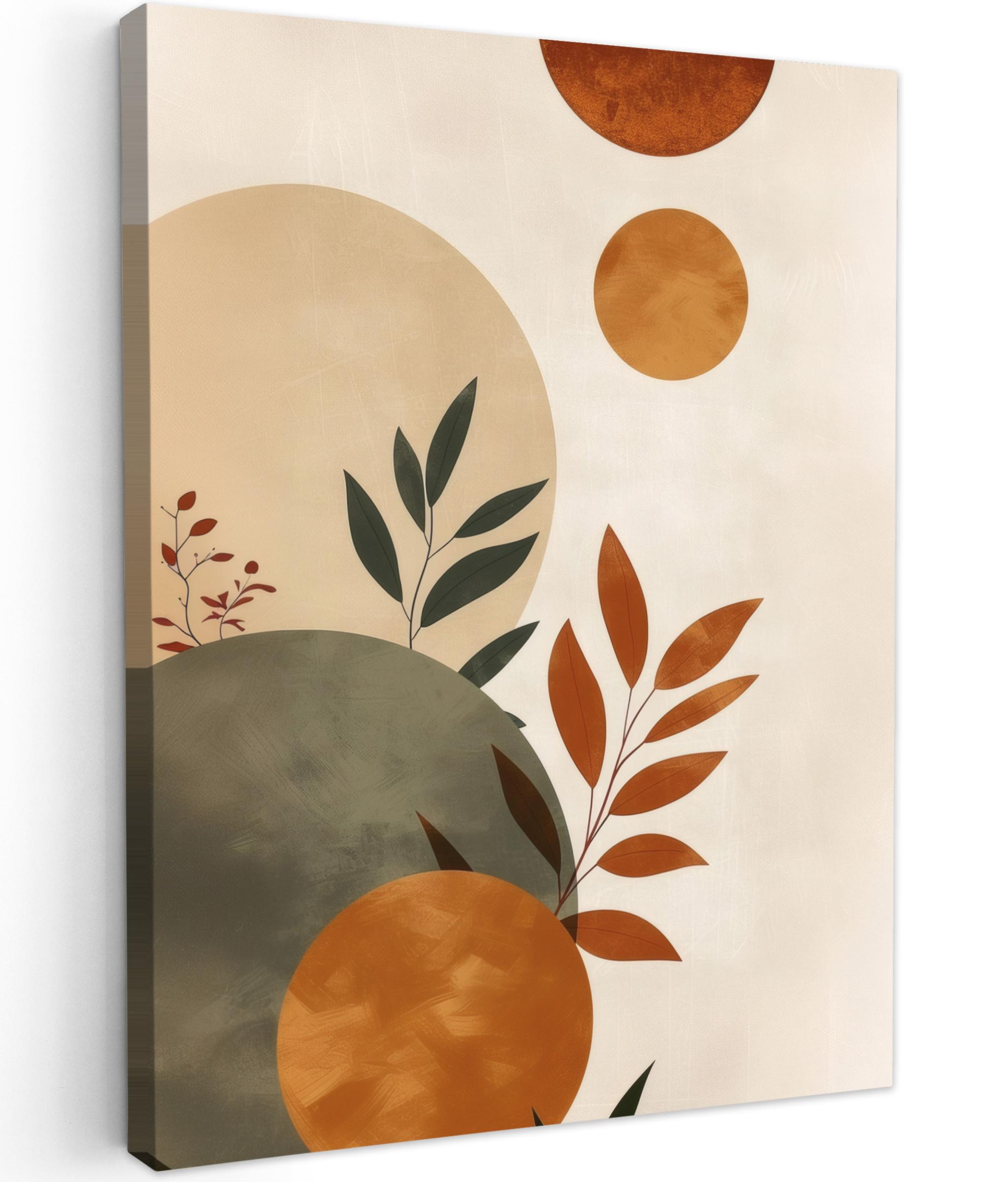 LEINWANDBILD Formen - Rund - Blätter - Beige Room Decor 30x40 cm - Rostfarben, Textil (30/40cm) - MuchoWow
