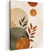 LEINWANDBILD Formen - Rund - Blätter - Beige Wandbild Wohnzimmer 60x80 cm - Rostfarben, Textil (60/80cm) - MuchoWow