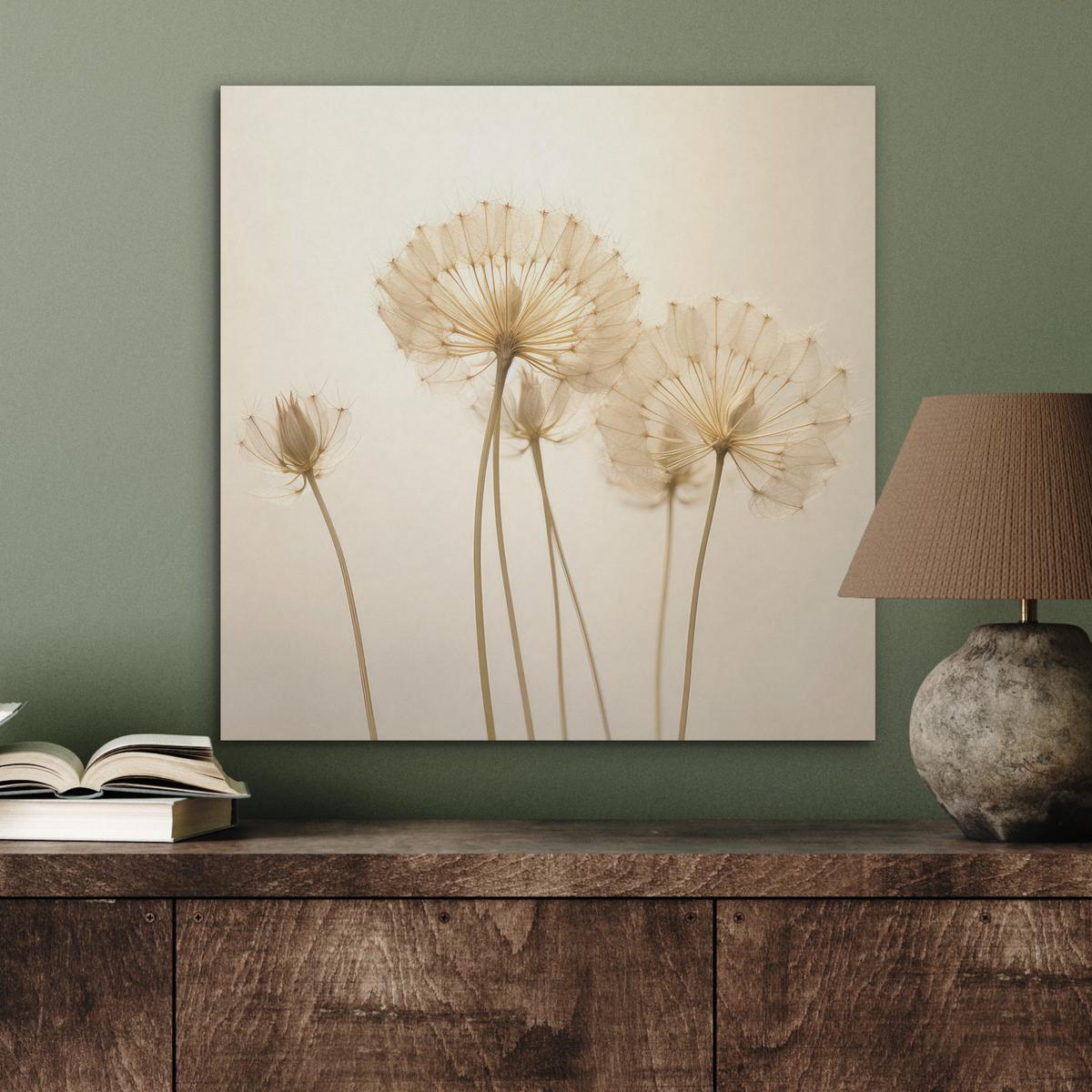 AKUSTIKBILD Sonnenlicht - Löwenzahn - Botanisch - Blumen Wandbilder 60x60 cm - Creme, Kunststoff (60/60/0.9cm) - MuchoWow