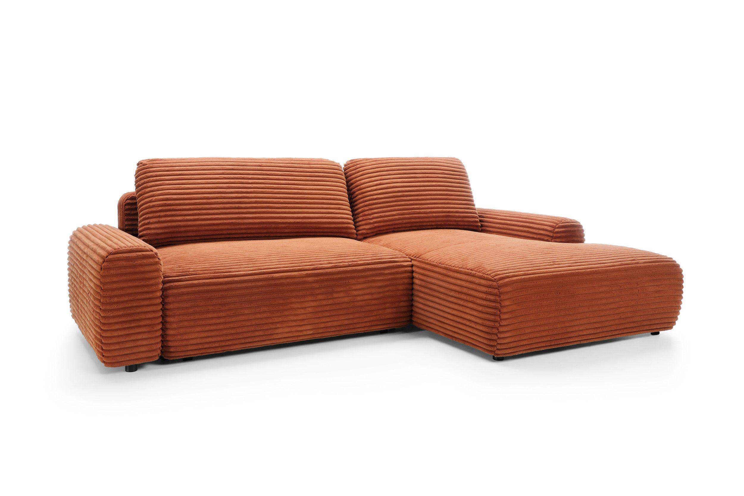 ECKSOFA OSSO Orange Velours-Stoff mit Schlaffunktion - Orange, Holz (264/162cm) - MASSENO