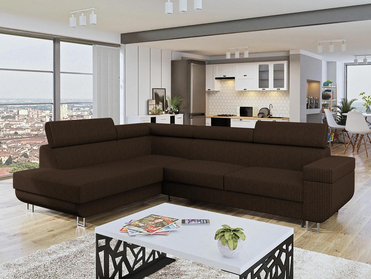 ECKSOFA Fonti Cord, Seite: Links - Braun, Holz/Textil (253/188cm) - MIRJAN24