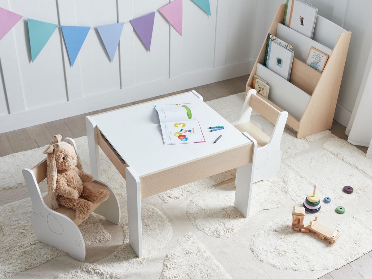 KINDERTISCH mit Stühlen Weiß Loyd - Weiß, Holzwerkstoff (60/48/57cm) - Beliani