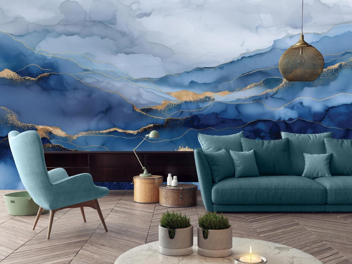 FOTOTAPETE Marmor Abstrakt Blau 250x175 cm - Multicolor, Papier (250/175cm) - Wallarena
