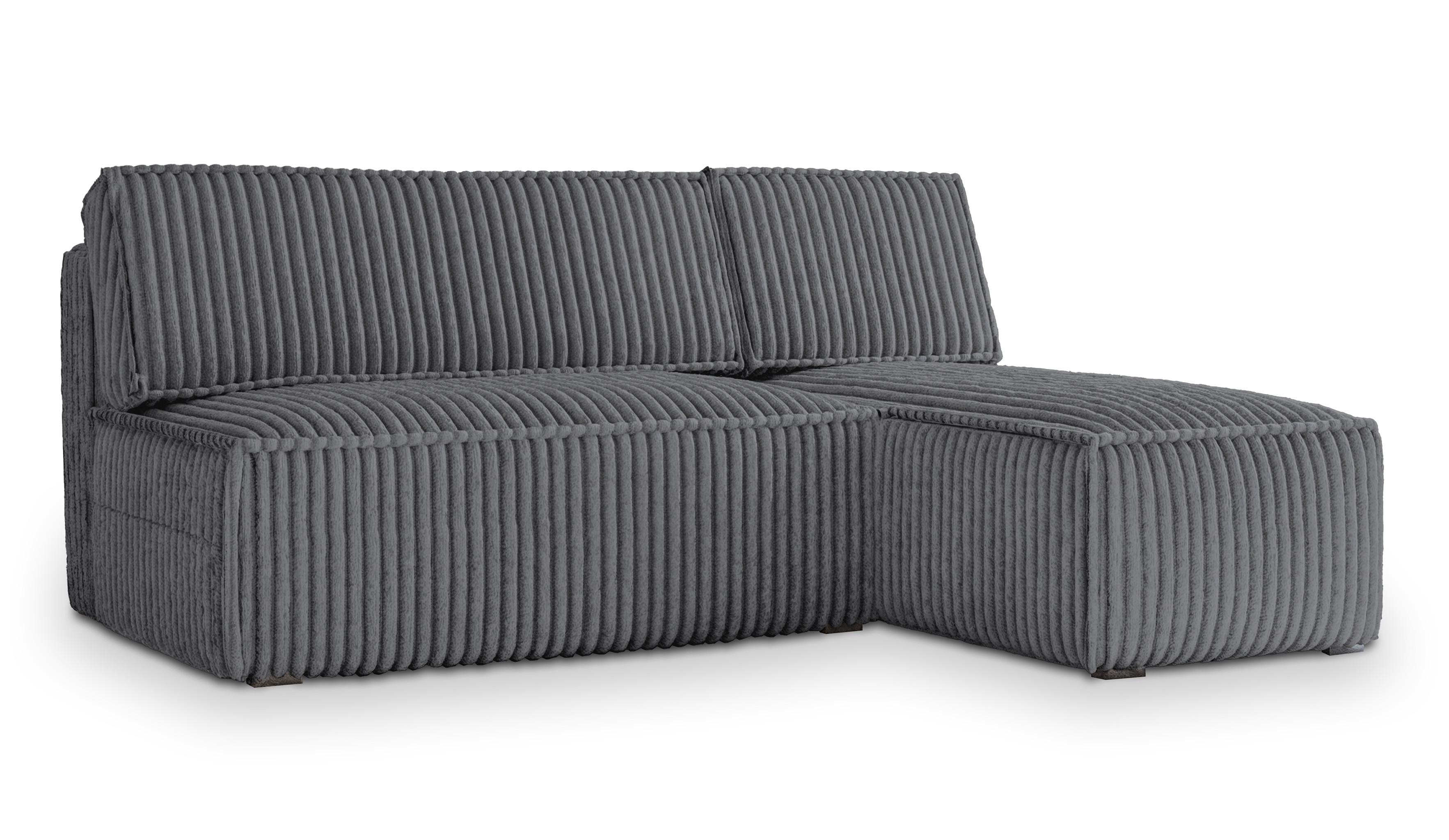 ECKSOFA BRISO T Graphitfarben Kordstoff mit Schlaffunktion - Graphitfarben/Grau, Holz/Kunststoff (200/140cm) - MASSENO
