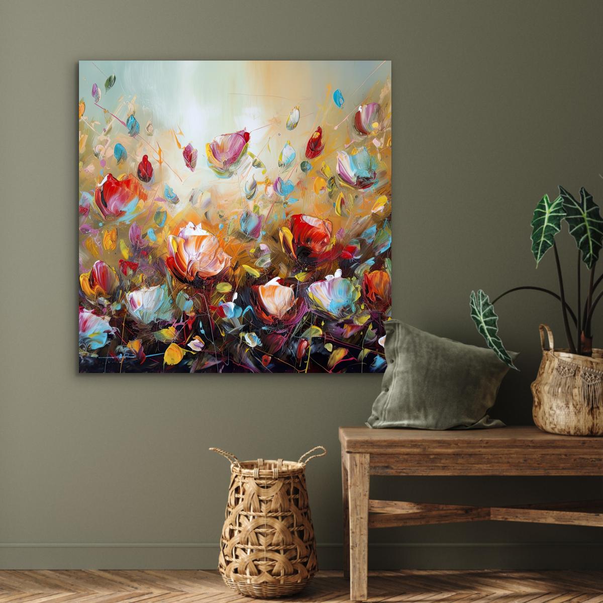 METALLBILD Blumen - Kunst - Natur - Ölgemälde 90x90 cm - Multicolor, Metall (90/90cm) - MuchoWow