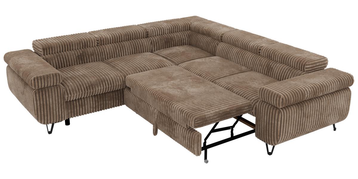 ECKSOFA QUADRO L - Braun Cord - Links Seite - Schwarz/Braun, Textil/Metall (269/269cm) - MKS