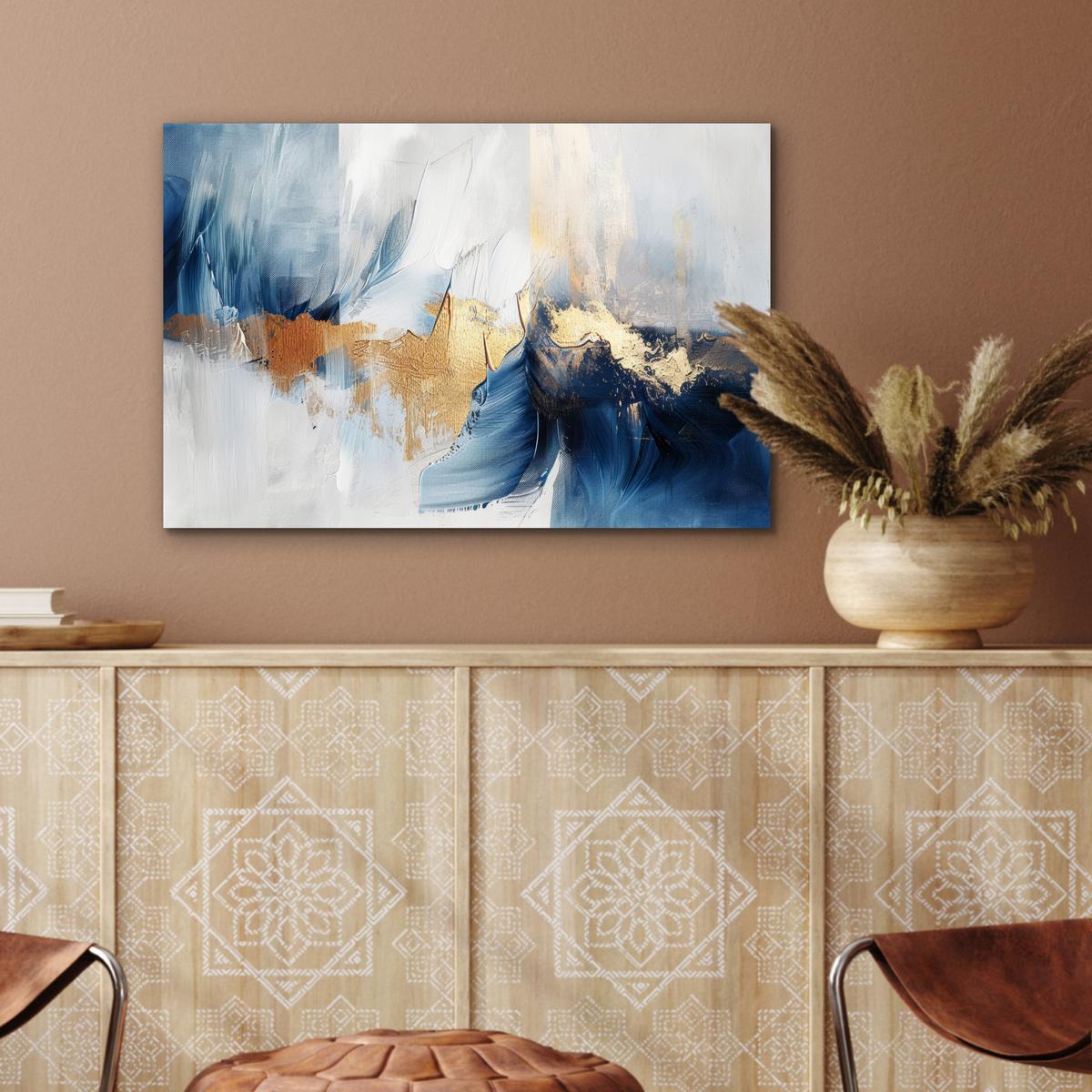METALLBILD Gold - Blau - Aquarell - Kunst - Modern Wandbild 60x40 cm - Hellblau, Metall (60/40cm) - MuchoWow