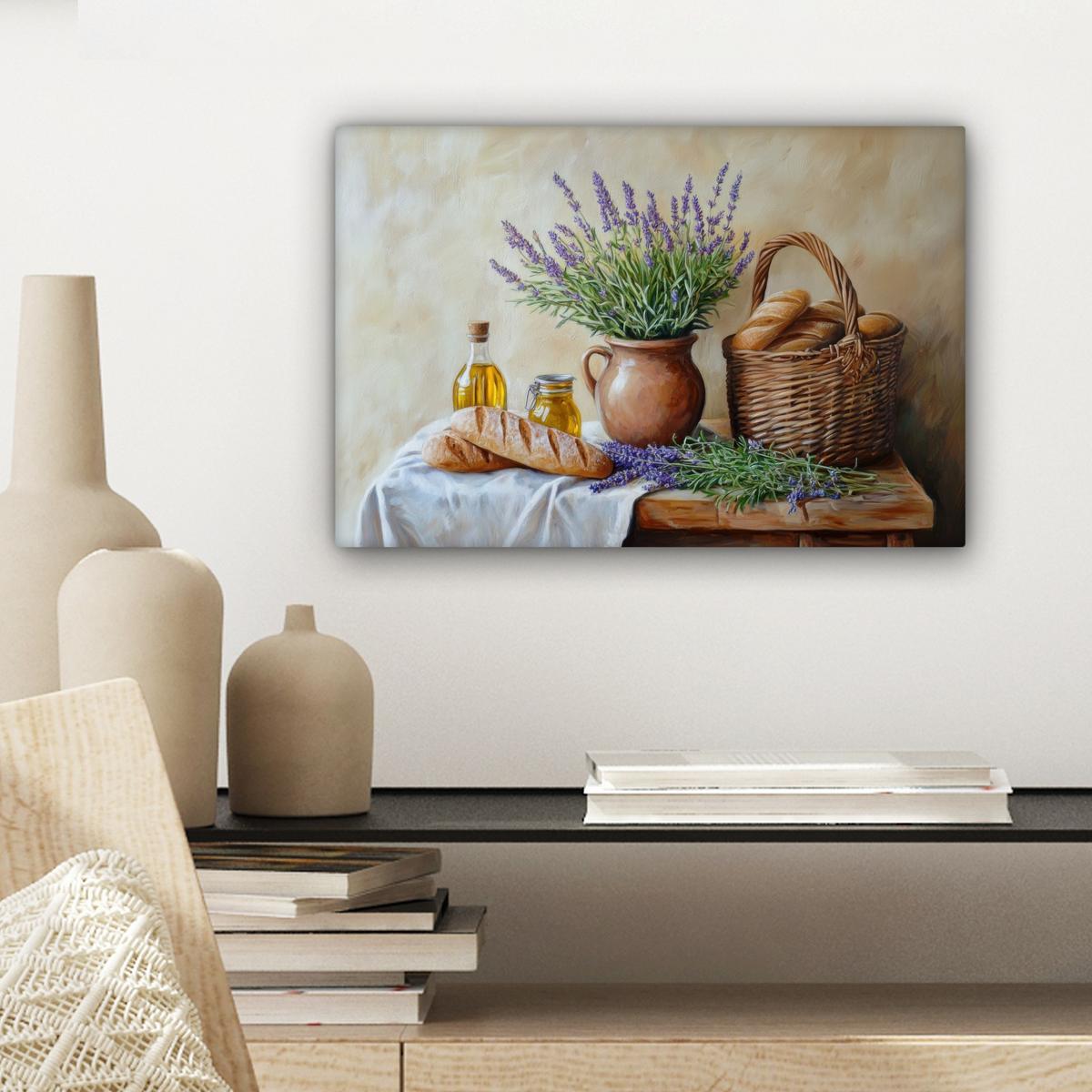 LEINWANDBILD Lavendel - Brot - Stilleben Deko Schlafzimmer 30x20 cm - Flieder, Textil (30/20cm) - MuchoWow