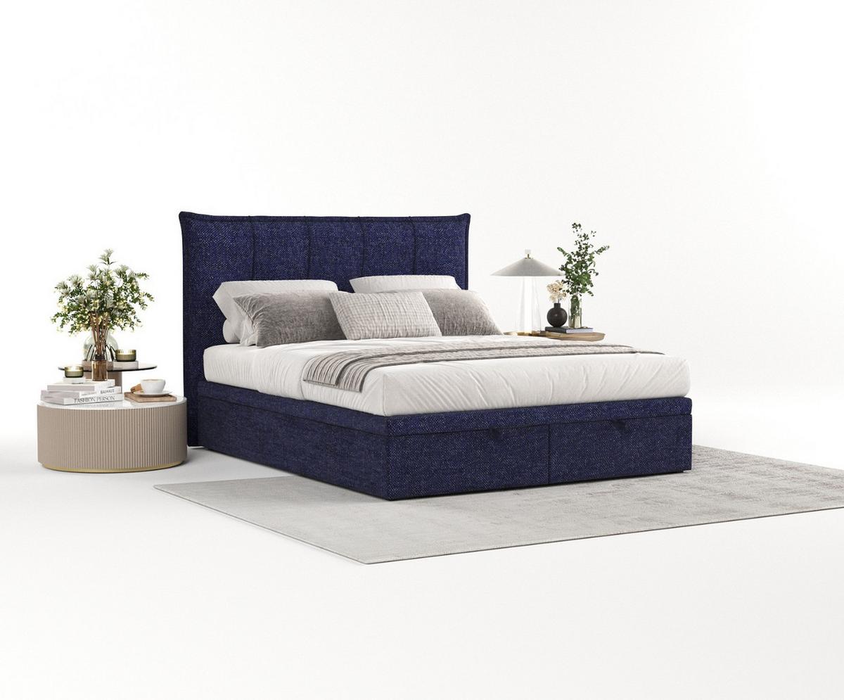 POLSTERBETT Liano mit Stauraum 180/200 cm Marineblau im Alta Stoff - Schwarz/Dunkelblau, Holz/Holzwerkstoff (180/200cm) - AltaBeds