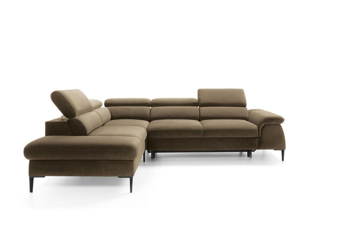 ECKSOFA MESTO Grün Velours-Stoff mit Schlaffunktion - Grün, Holz (280/214cm) - MASSENO