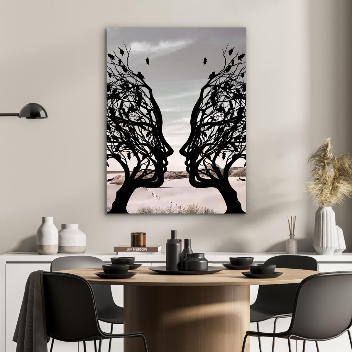 METALLBILD Strand - Meer - Menschen - Baum - Moderne Kunst 60x80 cm - Hellgrau, Metall (60/80cm) - MuchoWow