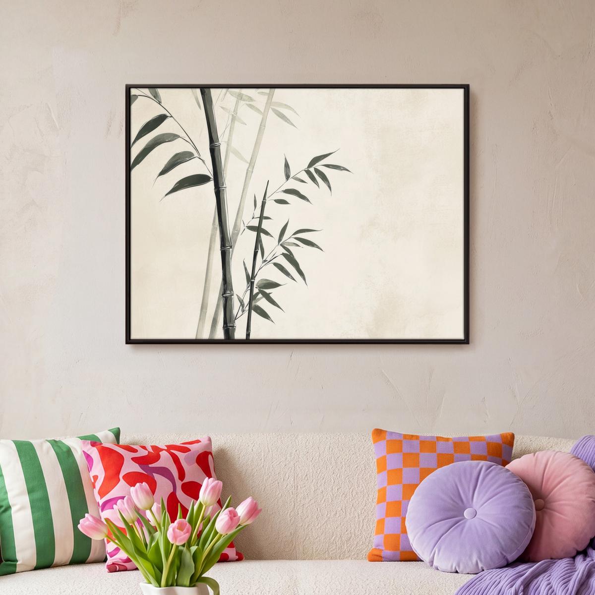LEINWAND Bilder mit Rahmen - Japandi - Bambus - Beige - 70x50 - Eukalyptusholzfarben, Textil (70/50cm) - MuchoWow