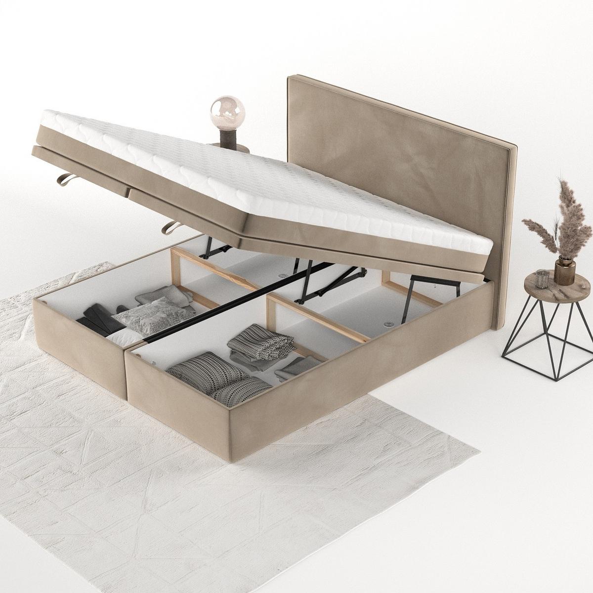 BOXBETT Zalla 200/200 cm Taupe im Paros Stoff - Taupe/Schwarz, Holz/Holzwerkstoff (200/200cm) - AltaBeds