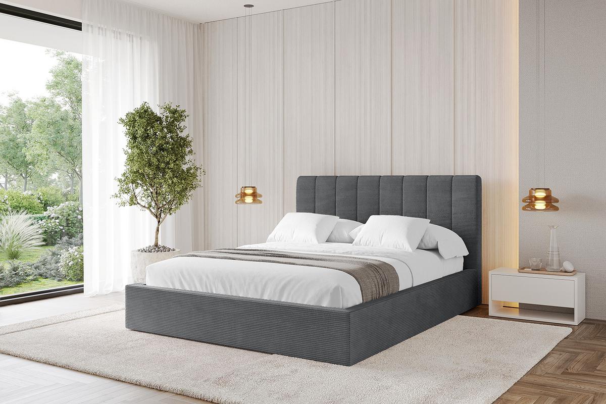 POLSTERBETT mit Bettkasten und Lattenrost, Bett mit Matratze H3/H4 - STERA 160x200 Dunkelgrau - Graphitfarben, Holzwerkstoff/Textil (160/200cm) - ALTDECOR