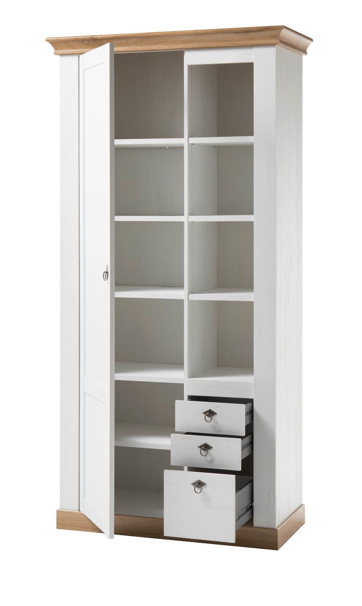 ESSZIMMER-SET weiß Pinie, Eiche Wotan, Landhaus Speisezimmer 3-teilig - Eichefarben/Silberfarben, Holzwerkstoff/Metall (158/204/88cm) - Furn.Design