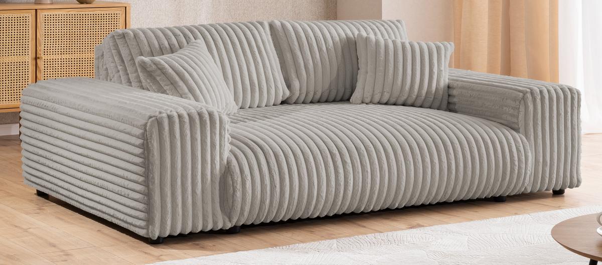 SITZGARNITUR 2+1 Mollis Hellgrau Plüschcord - Hellgrau/Schwarz, Holz/Kunststoff (178/79/108cm) - S-Style Möbel