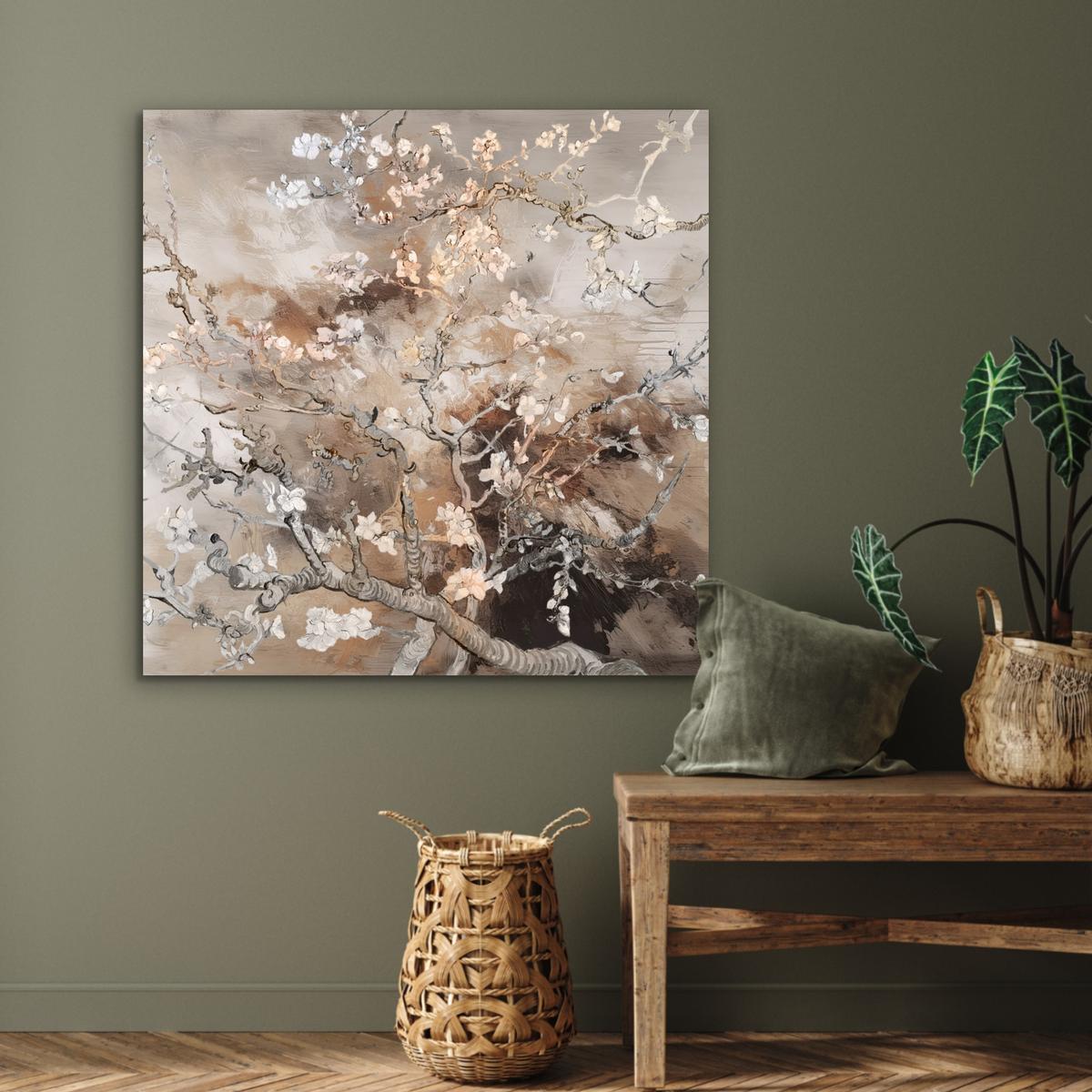 METALLBILD Mandelblüte - Kunst - Van Gogh - Beige - Abstrakt 90x90 cm - Braun, Metall (90/90cm) - MuchoWow