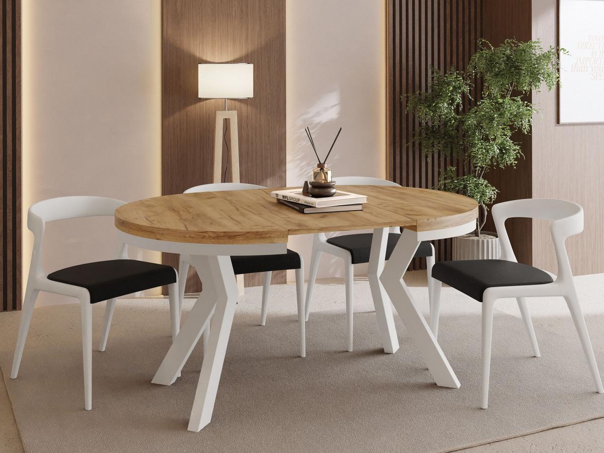 ESSTISCH Savio Weiß Neo rund ausziehbar verlängerbar, Eiche Braun 80-130/80/77 cm - Eiche Wotan/Weiß, Holz/Holzwerkstoff (80/130/77cm) - WFL GROUP