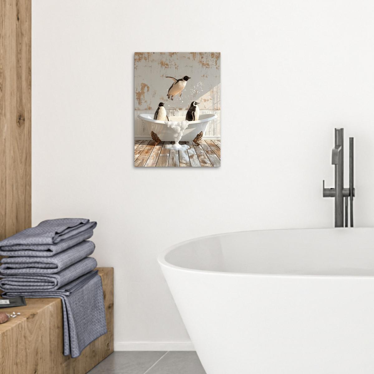LEINWANDBILD Vintage - Pinguin - Badewanne - Schaumstoff Room Decor 30x40 cm - Schwarz, Textil (30/40cm) - MuchoWow