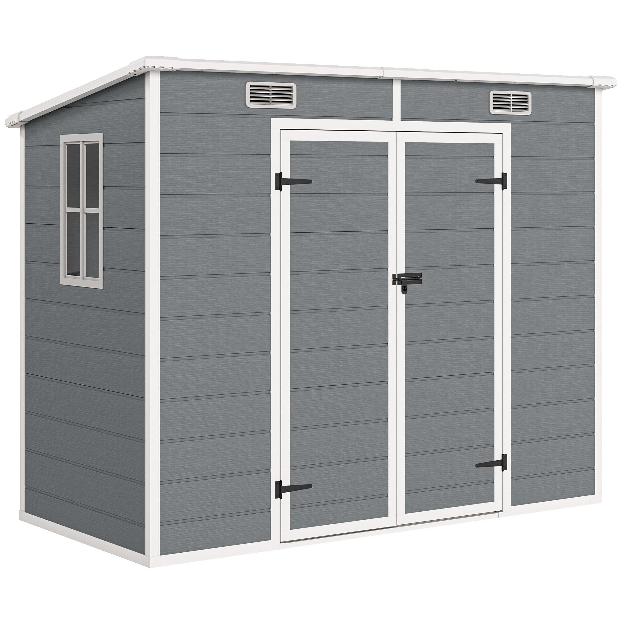 GERÄTEHAUS 2,54m², Wasserdicht Gartenhaus mit Pultdach, 238 x 125 x 183/165 cm - Grau, Kunststoff (125/183/238cm) - Outsunny