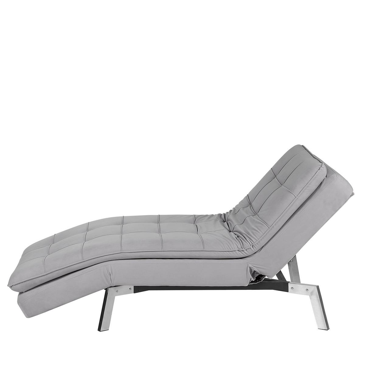 RELAXLIEGE Samtstoff hellgrau verstellbar Loiret - Silberfarben/Grau, Textil (179/93/76cm) - Beliani
