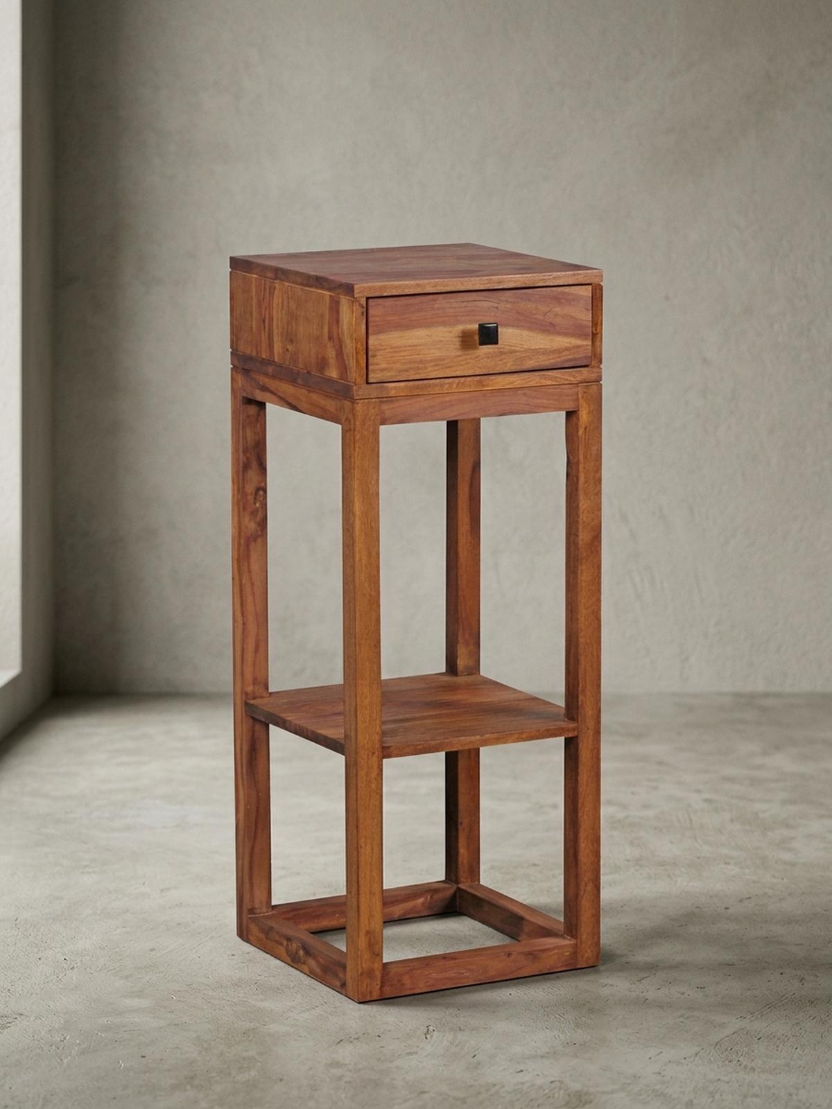 BEISTELLTISCH – Massivholz quadratisch mit Schublade und Ablagefach - Braun, Holz (35/35/90cm) - KADIMA DESIGN